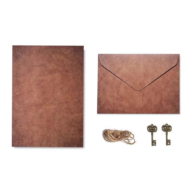 Bview Art Vintage Kraft Letterhead Envelope Set A5 Handwritten Letterhead Confession Twine Hanging Decoration