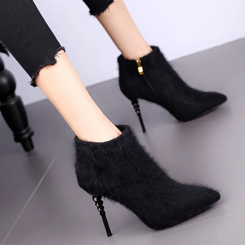 Autumn and Winter 2023 New Fashion Pointed Boots Side Zipper with High Heels Women's Shoes Slim High Heels Fashion Boots Women