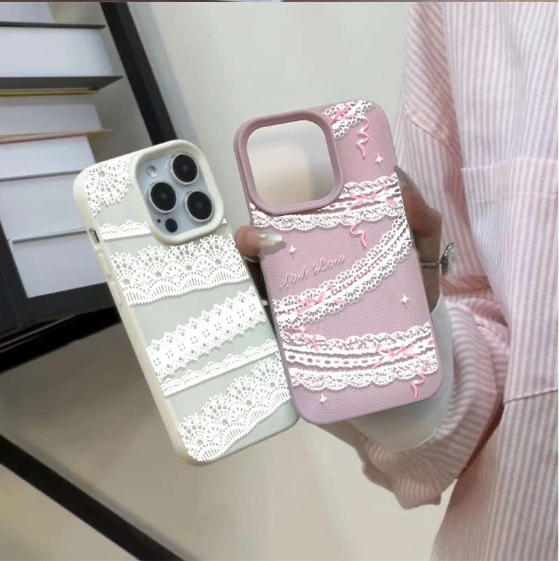 Elegant Black Lace Print PU Leather Phone Case Cover