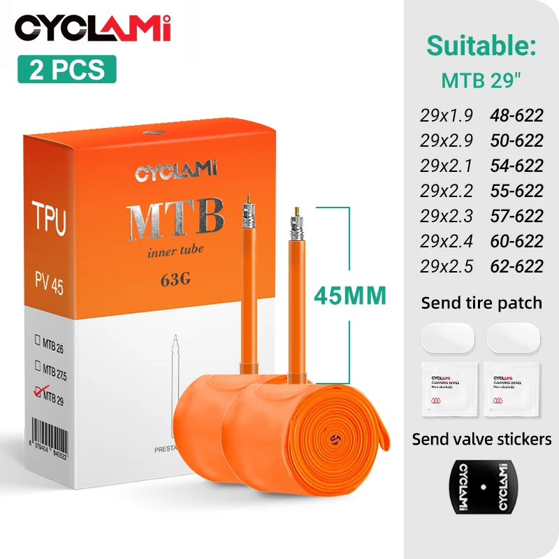 CYCLAMI Ultralight TPU Bicycle Inner Tube 26 27.5 29 Inch French Valve 45mm 65mm MTB Mountain Bike