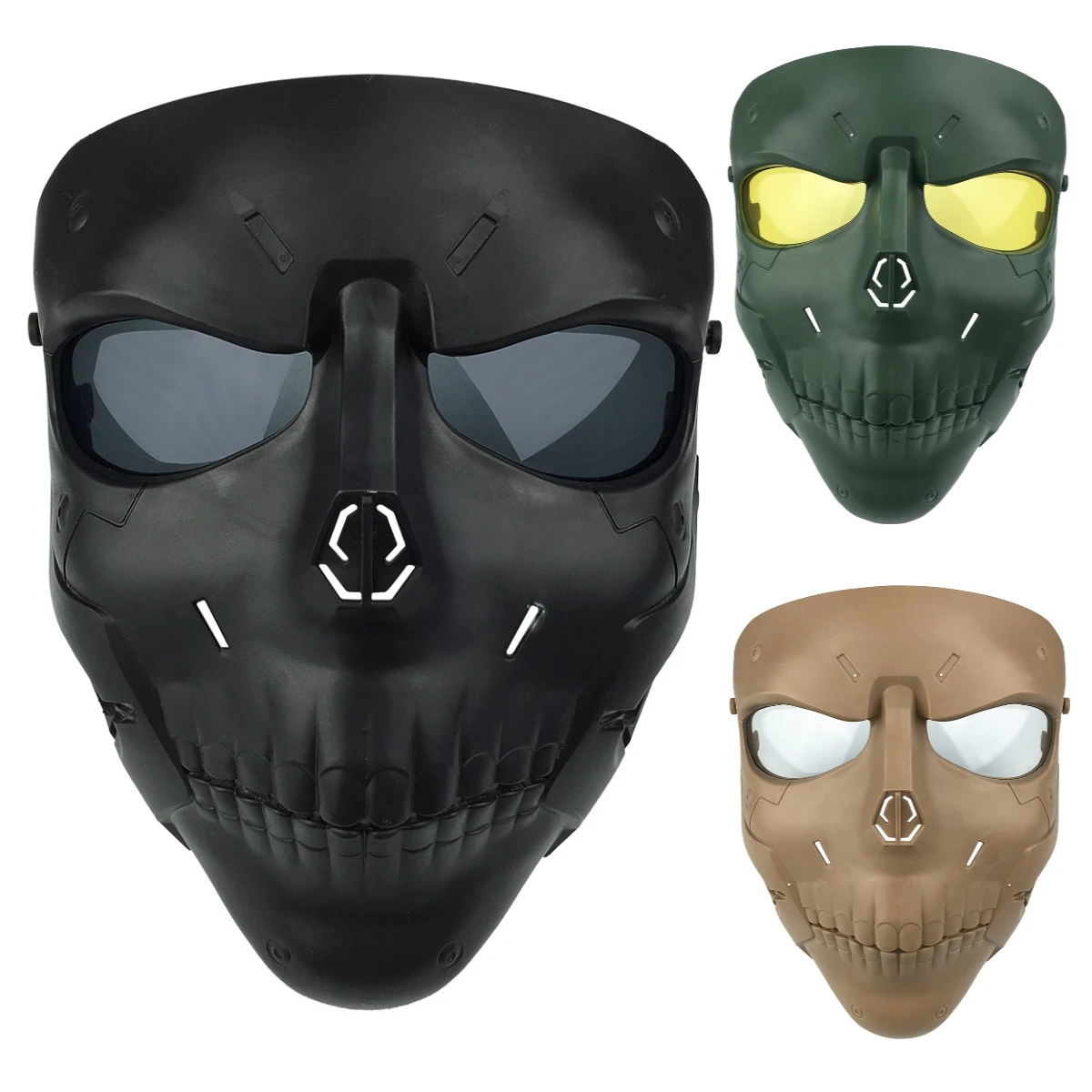 zlangsports Tactical Airsoft Full Face Skull Mask with Anti-fog Goggles Halloween Wargame CS Protective Hunting Masks