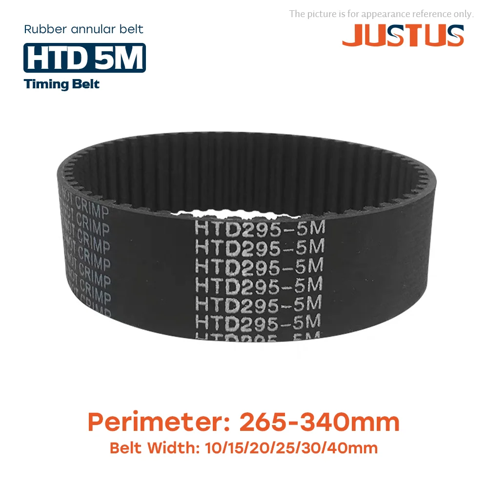 

HTD 5M High-Quality Rubber Timing Belt Perimeter 265/270/275/280/295/300/305/310/315/320/325/330/340mm Width 10/15/20/25/30/40mm