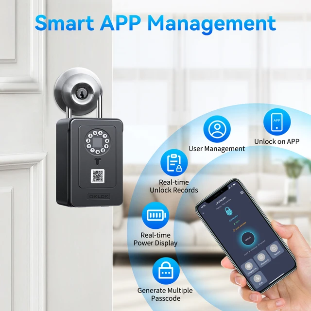 Awapow Bluetooth Password Key Box Anti Theft Fingerprint Key Lock Box Security Outdoor Waterproof Wall Mounted Works with OKLOK 2