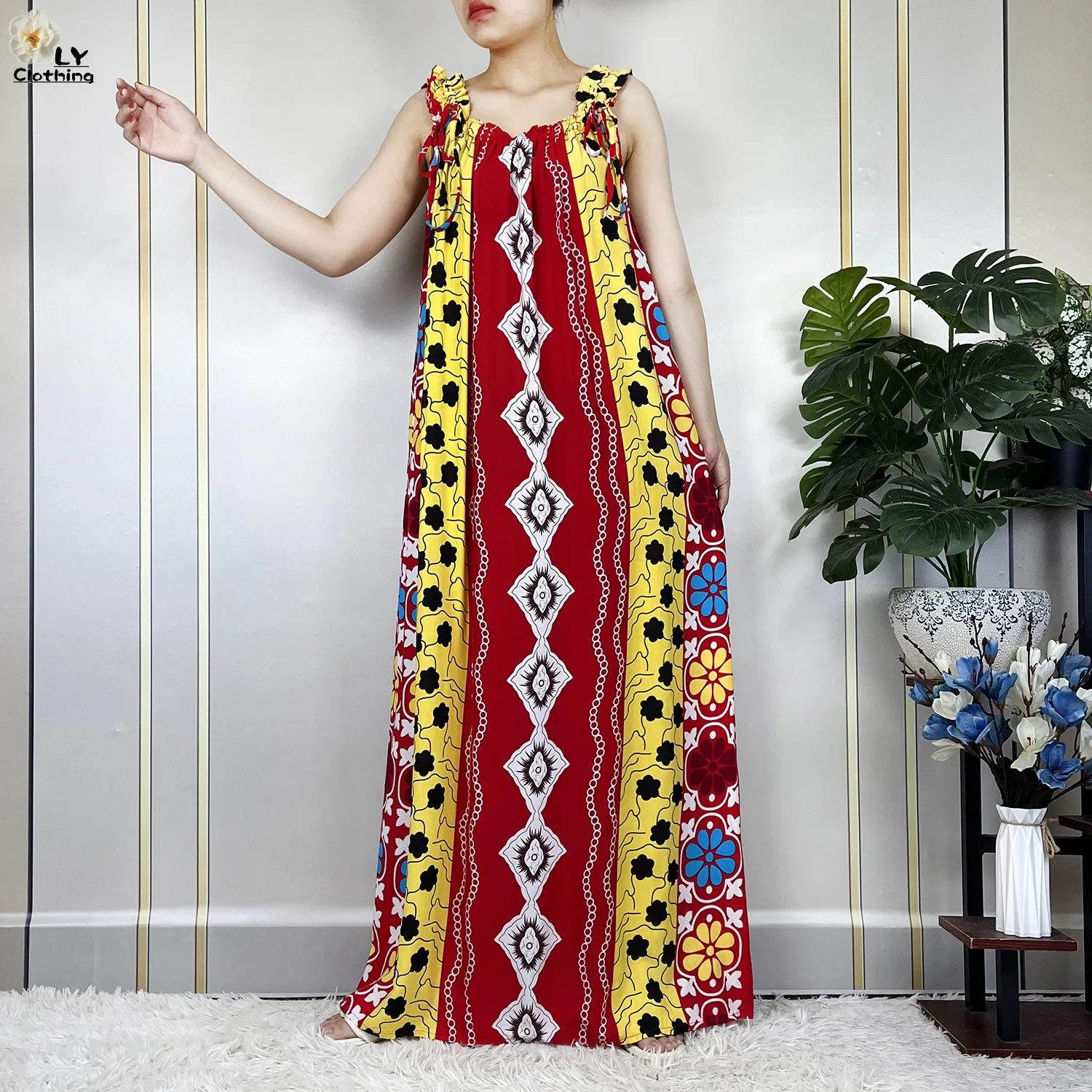 2023 New Dubai Women Cotton Sleeveless Dress African Dashiki Maxi Elegant Lady Robe Summer Loose Kaftan Islam Dress With Scarfs