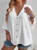 Plus Size Woman Casual T-shirt Solid Color Breathable Spring/summer V-neck Button Travel Wear with European and American Style
