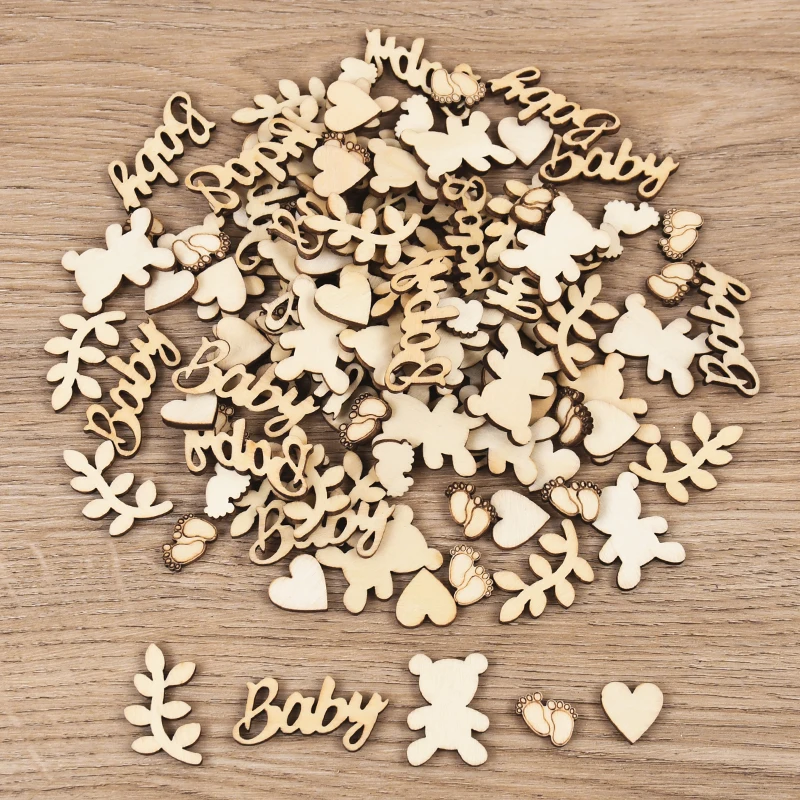 100 Stücke Mixed Baby Bär Herz Blatt Holz Konfetti Kinder Junge Mädchen Geburtstag Party Tisch Streuung Baby Dusche DIY Dekorationen liefert – Detail 5