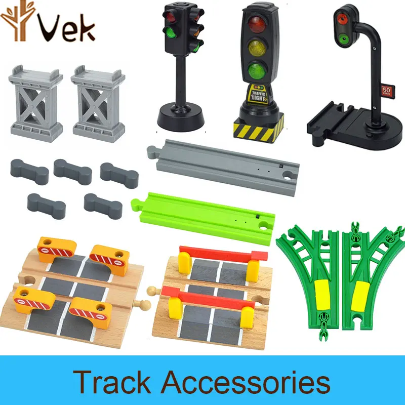 Wooden Railway connect Fixer Train Track Accessories Connector Tracffic Light Toys Holder Fit Brio Wooden Track Toys Educational 2