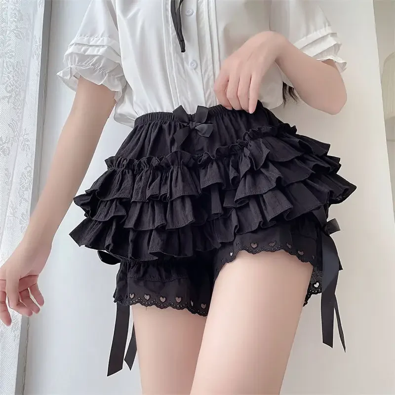 

White Ruffle Knickers Women Kawaii Pumpkin Panties Cute Lace Bowknot Lolita Safety Shorts Pants Vintage Victorian Bloomers Z787