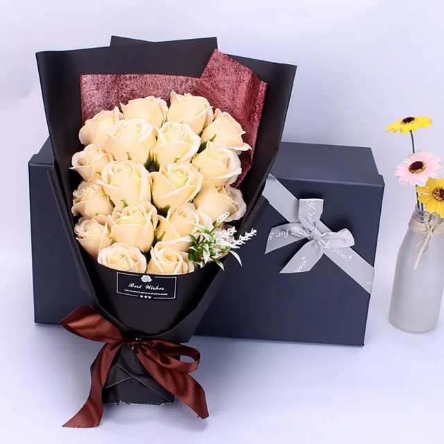 Soap Flower Bouquet with Gift Box Beautiful Flora Scented Bath Soap Flower in Case for Anniversary Valentine's Day Mother Day 5