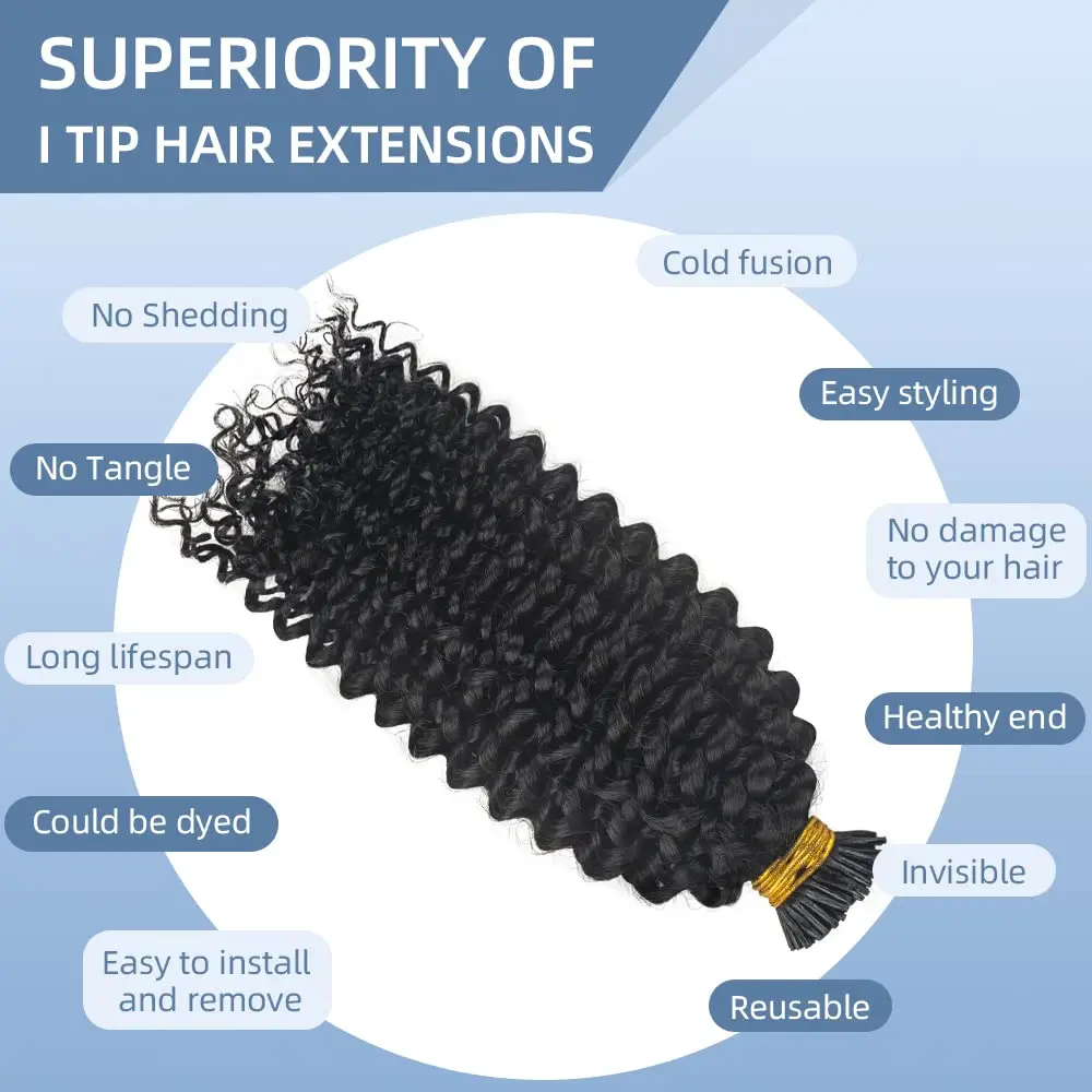 Human Hair Extensions Natural Black Women Brazilian Kinky Curly Hair Human Extensions I-Tips
