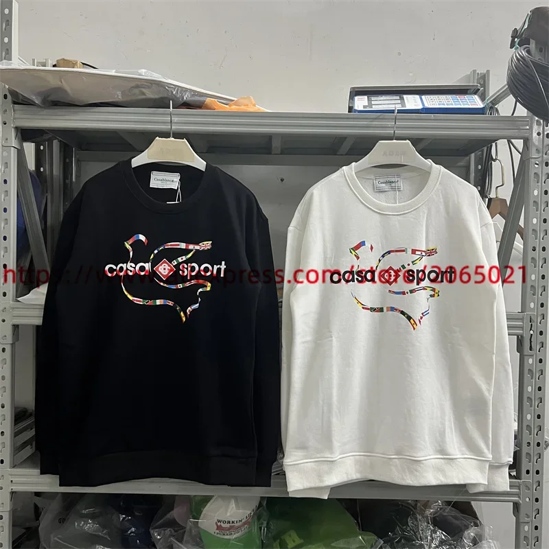 

Streetwear High Quality CASA SPORT Casablanca Sweatshirts Men Women Colorful Dove Print Black White Tennis Club Crewneck