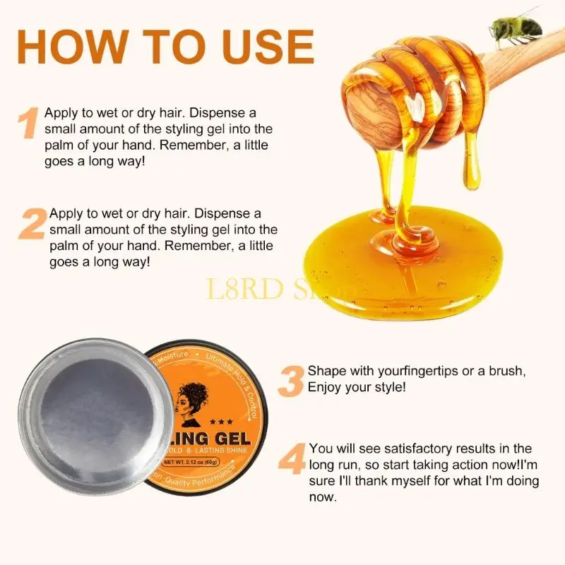L8RD 60g Hair Styling Gel Lasting Hair Gel Defining Styling Strong Hold Easy to Use for Different Types