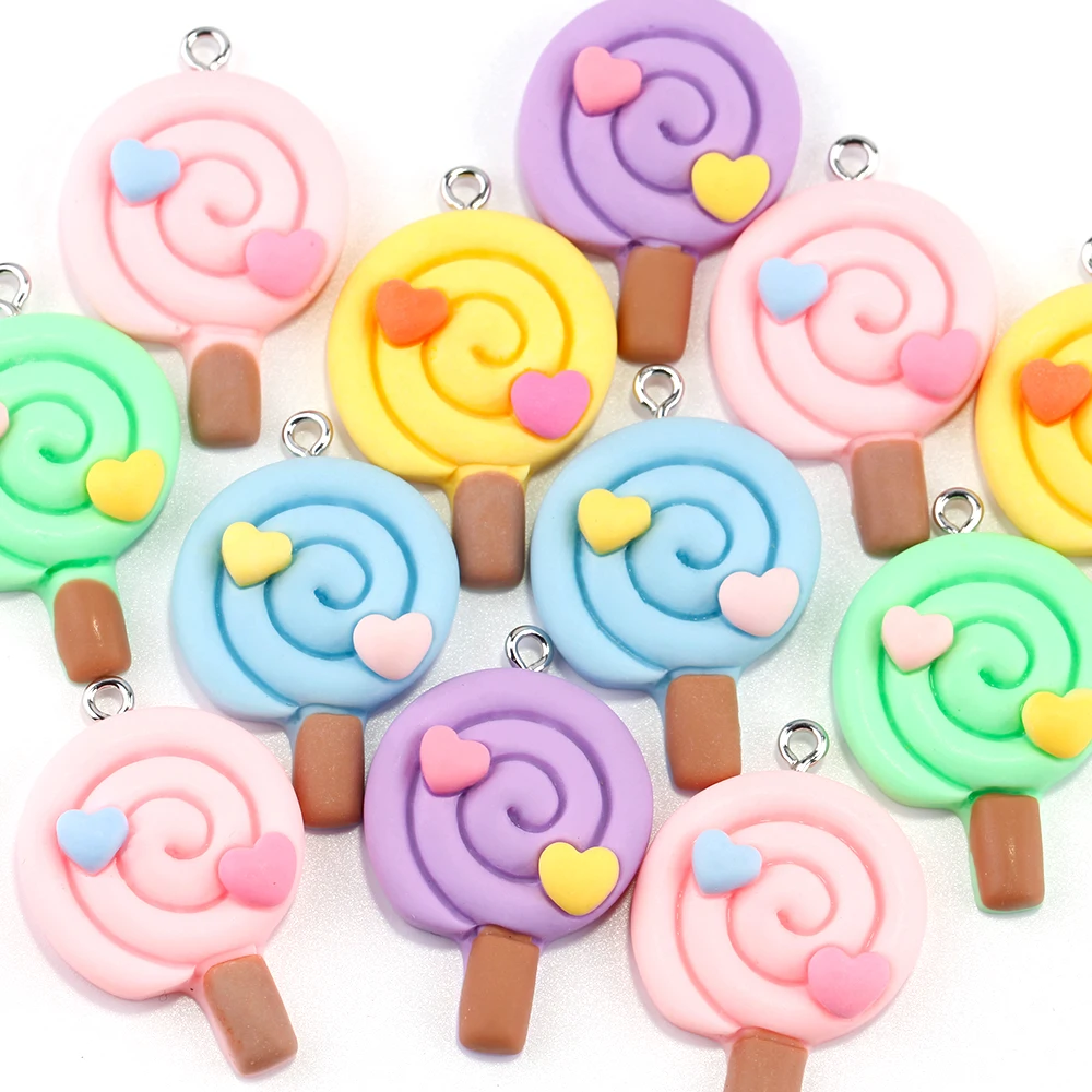 10Pcs Kawaii Candy Lollipop Resin Food Charms Pendenti Per Bambini Orecchini Collana Gioielli Che Fanno Accessori Fai Da Te Forniture
