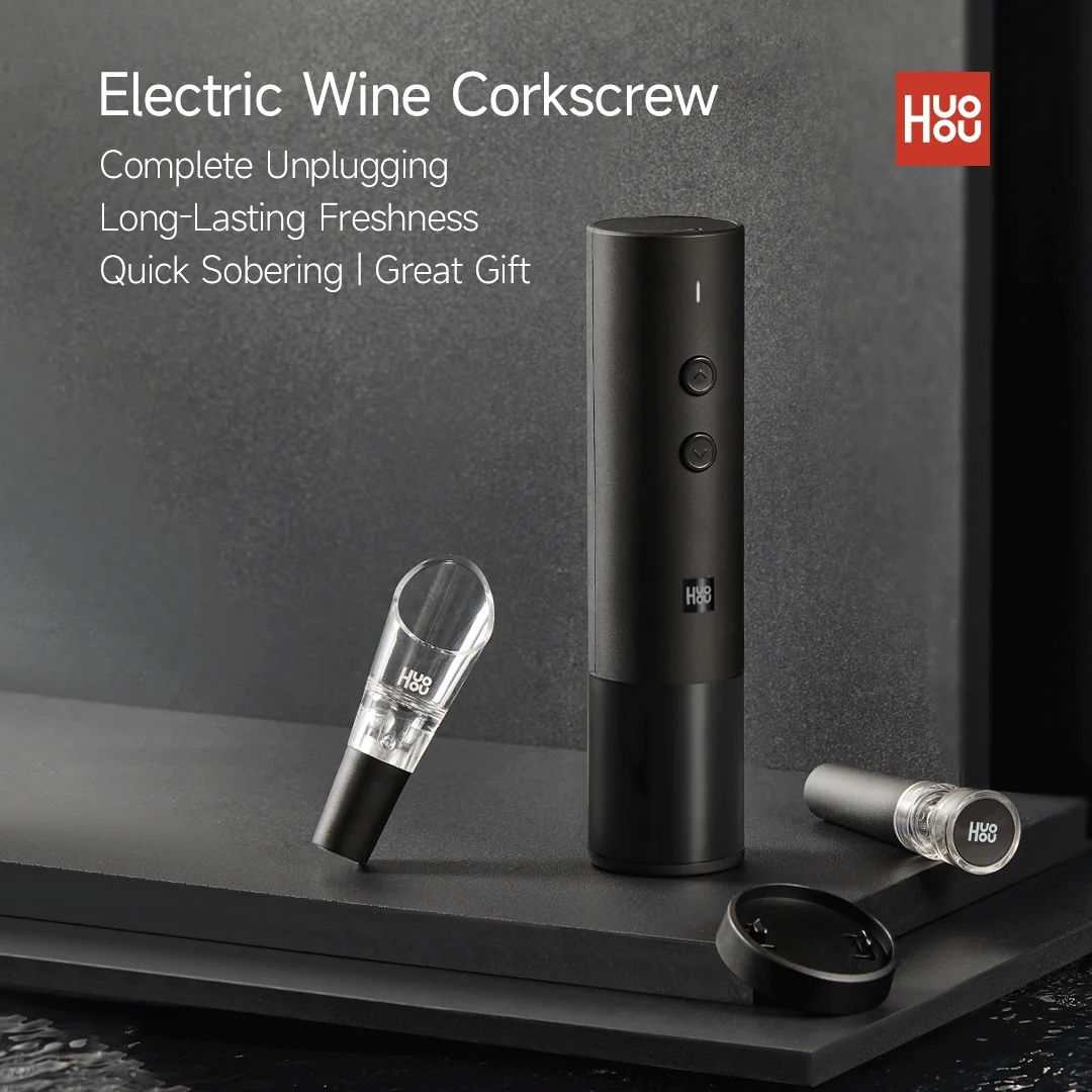 Youpin Huohou 5 in 1 Electric Wine Opener Automatic Corkscrew for Beer Rechargeable Bottle Foil Cutter Kitchen Bar Can Opener
