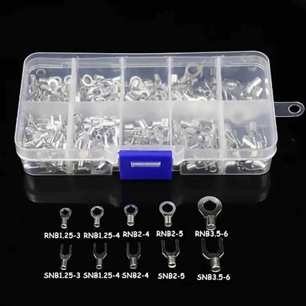 320Pcs New 10 In 1 Cable Wire Connector Assortment Kit Fork U-type O-Ring Terminal Block Crimp Spade Electrical Brass Terminals
