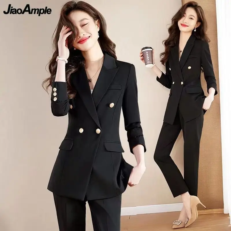 WomenWorkClothingSpringOfficeLadyGracefulDoubleButtonBlack