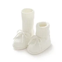 Infant Baby Shoes Knitted Newborn Boy Girl Footwear Fashion Tie Bow 0-18M Toddler Clothes Accessories First Bed Boots Super Soft 3