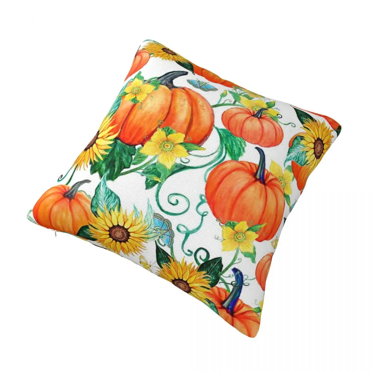 

Pumpkin And Sunflower Watercolor With Moths Square Pillowcase Polyester Pillow Cushion Decor Comfort Throw Pillow For Home Car