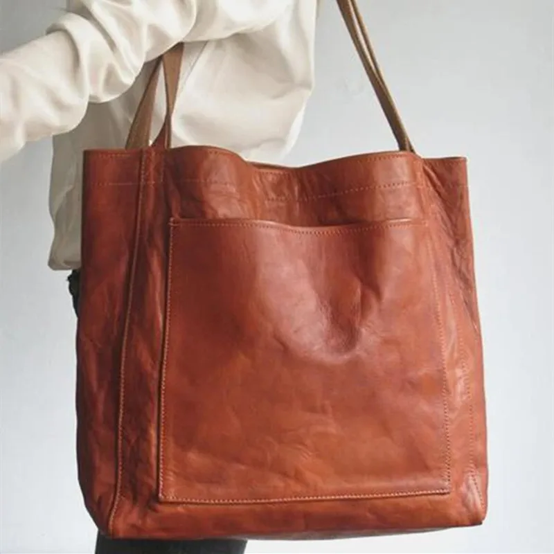 Large Capacity soft leather women's handbag fashion shoulder bag vintage Lady tote bag