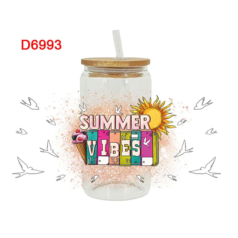 UV DTF Transfer Sticker for 16oz Libbey Glasses Bottles Cup Can DIY Waterproof Decals D6993