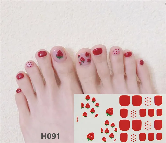 22tips Korea Toe Nail Sticker Wraps Adhesive Decals Toenail Polish Strips DIY Pedicure Foot Decals Manicure Women H091