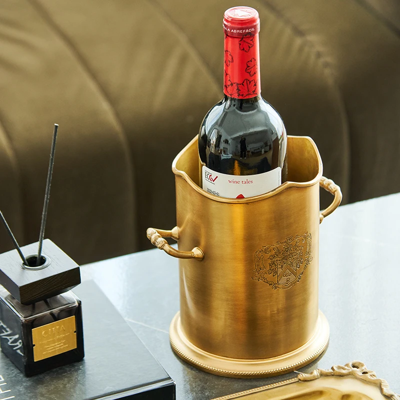 Handcrafted Brass Ice Bucket with Dual Handles-Wine Champagne Beer Cooler for Hotel Restaurant Home Bar Accessories Ornaments