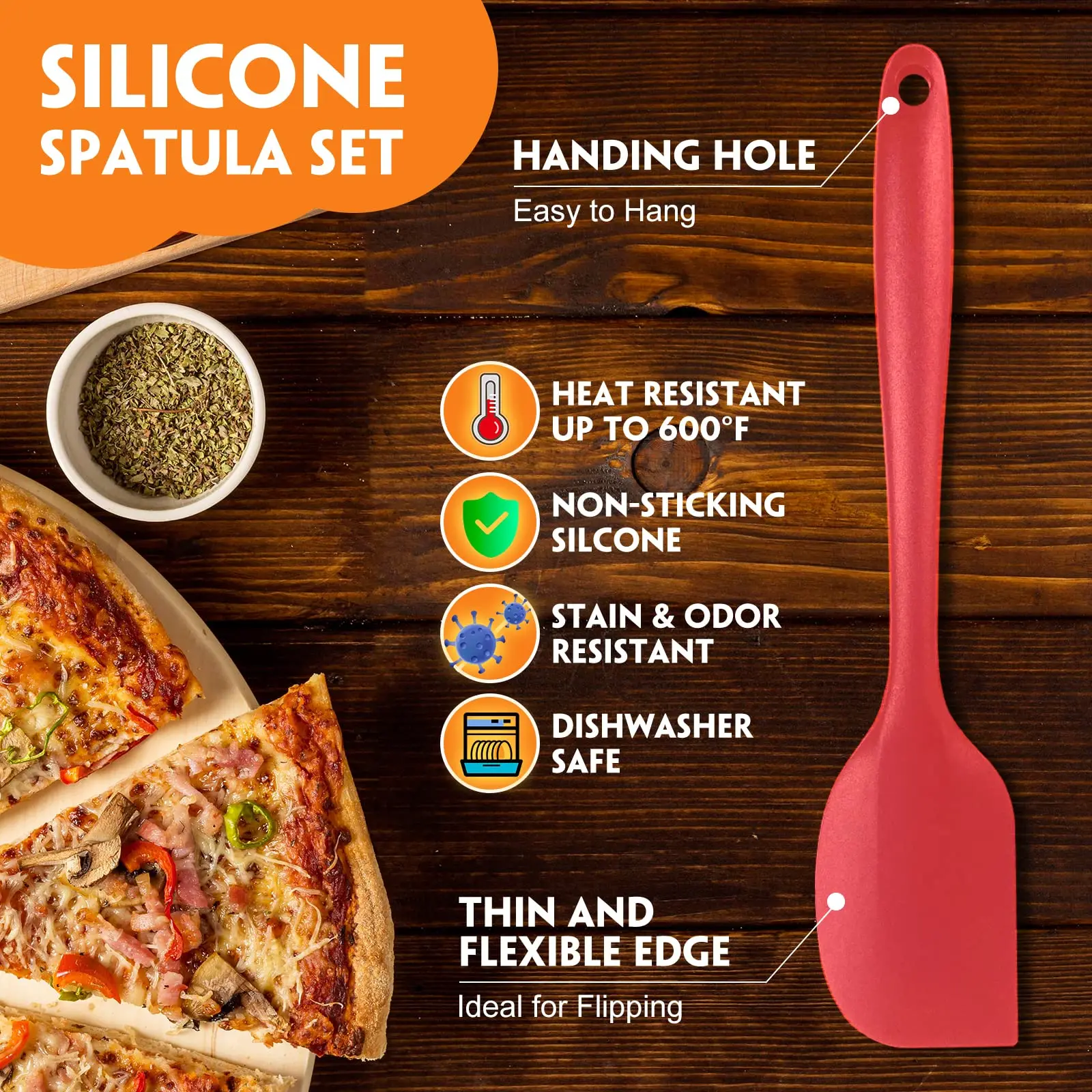 6Pcs Silicone Kitchen Utensils Set Spatula Set Non-Stick Cream Spatula Scraper Spoon Oil Brush Heat Resistant Cooking Tool Set