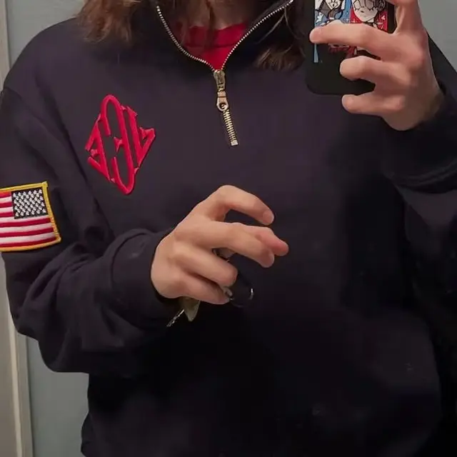 Y2K 2026 Vintage Embroidered Sweatshirt Stand Collar Quarter Zip Pullover Oversized Casual Sports Streetwear Mens Unisex 2