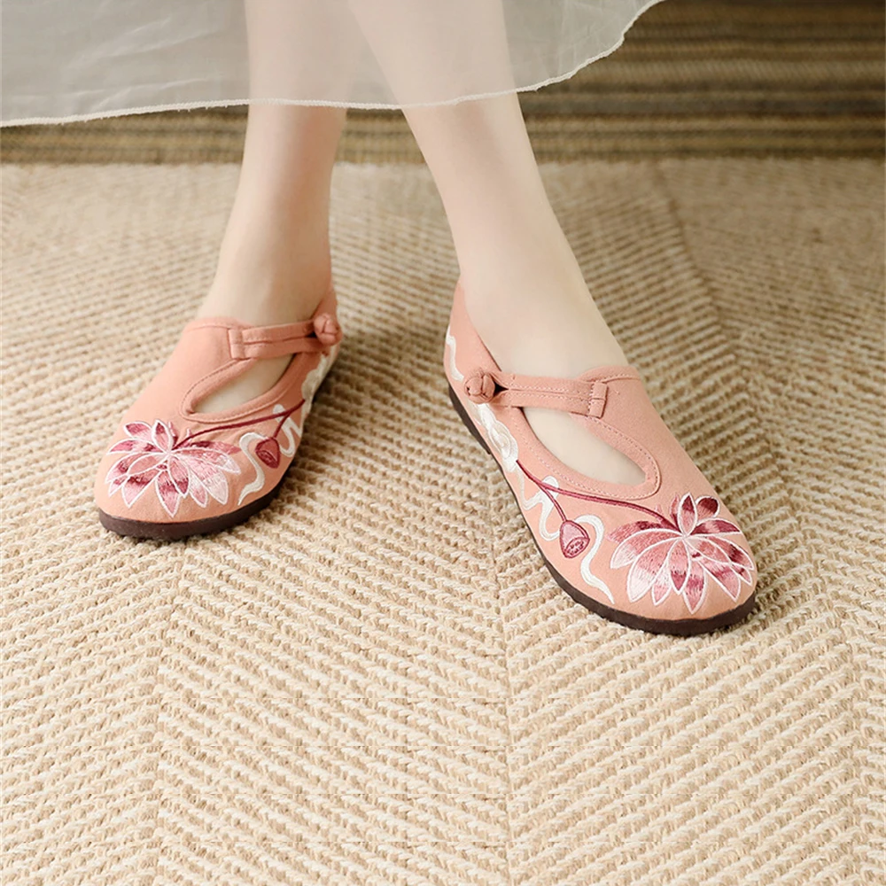 Spring Summer Old Beijing Retro Cloth Shoes Ethnic Style Embroidered Flats Traditional Chinese Comfort Non-slip Hanfu Shoes New 5