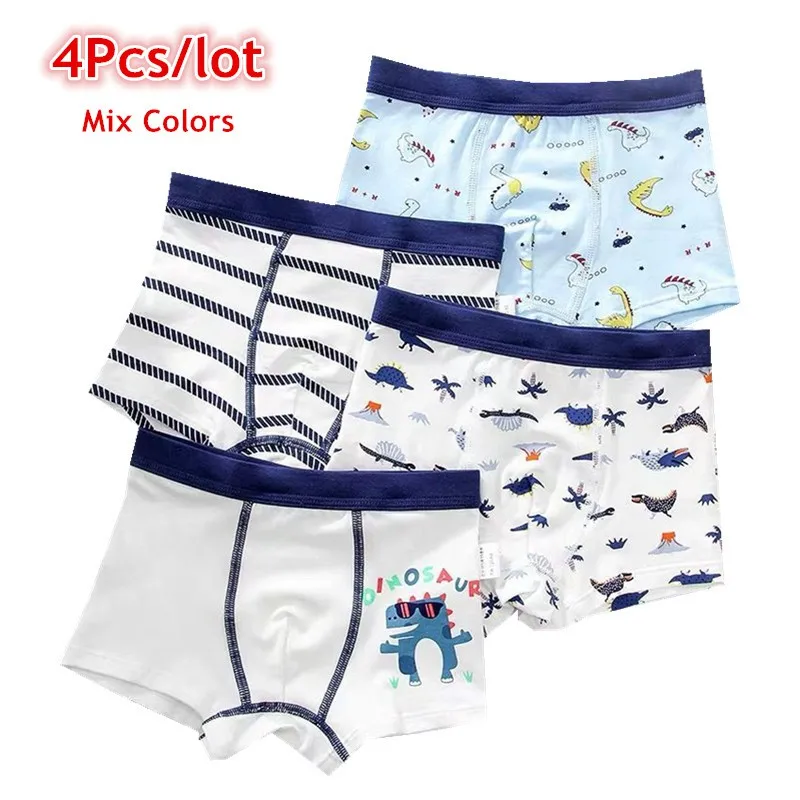 4Pc/lot Children Underwear Boys Boxer Shorts Teenage Underpants Kids Cartoon Panties 110-160