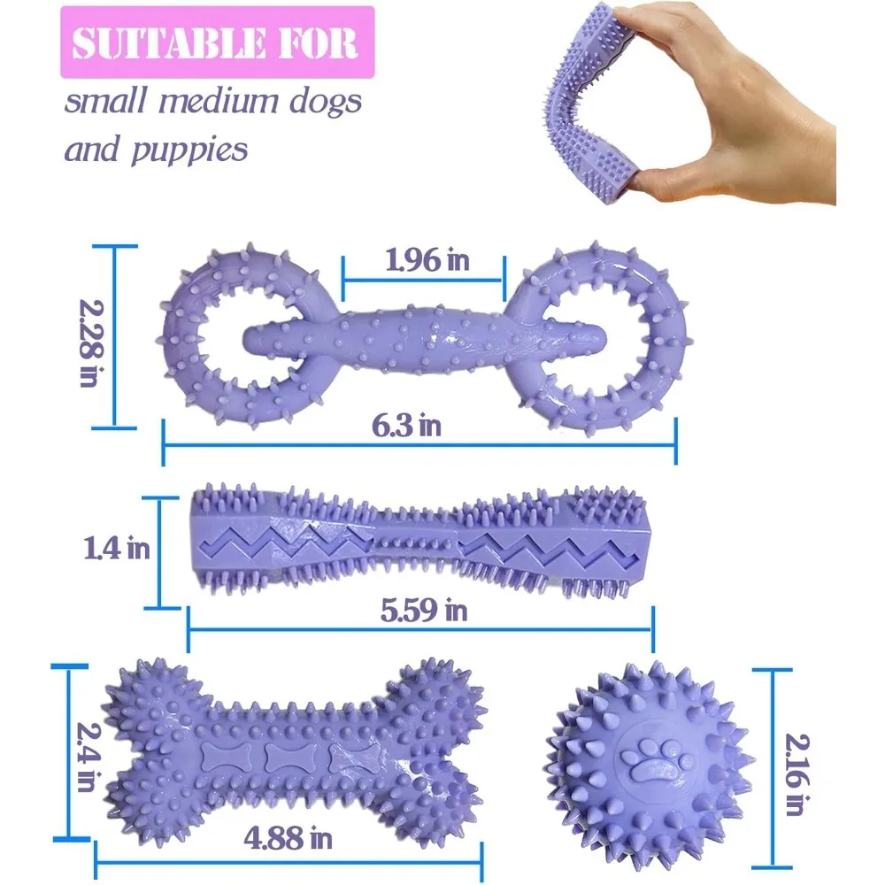 Puppy Toys for 2-8 Months Pets Dog Chew Toy for Small Puppies Teething Toys for Cleaning Teeth Food Dispensing Soft Durable Rubb 6
