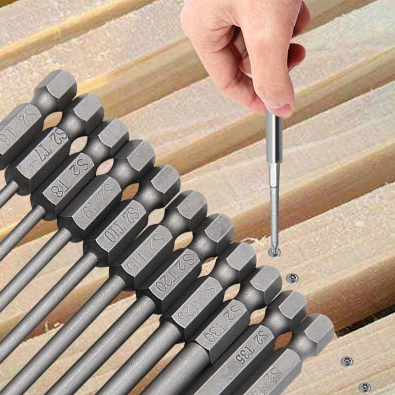 50-75-100mm Hollow Plum Blossom Extended S2 Screwdriver Set with Hexagonal Handle Screwdriver Bit Tool
