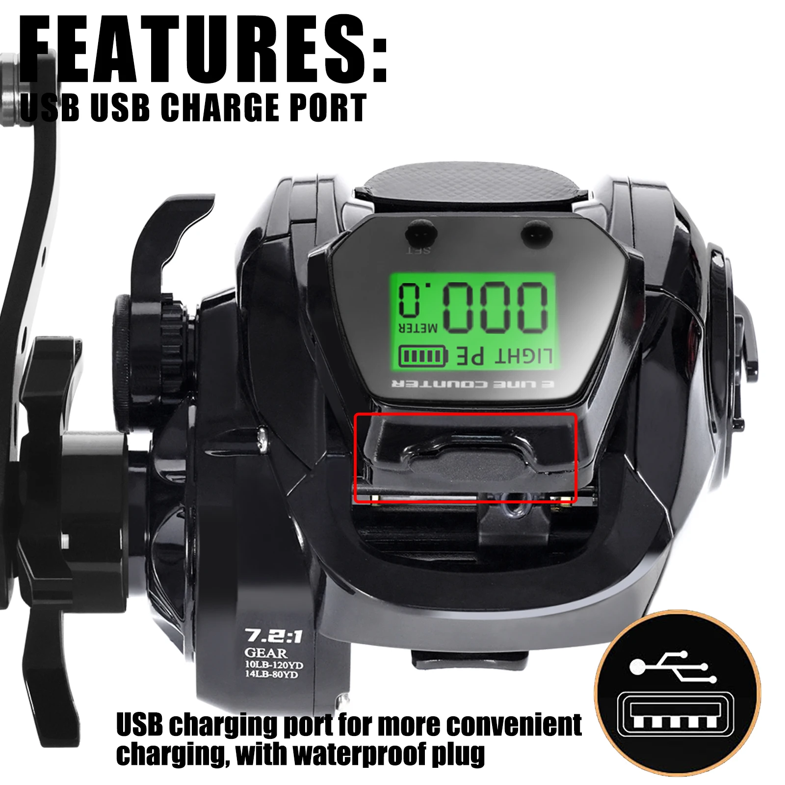 SAMOLLA Baitcasting Fishing Reel with Electronic LED Screen – High Speed 7.2:1, 10kg Drag, Waterproof Saltwater Casting Drum Wheel 5