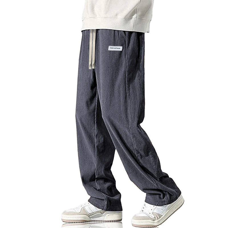 Autumn Mens Corduroy Baggy Pants Wide Leg Casual Pant Elastic Waist Drawstring Sweatpants  Loose Work Pants Breathable Outerwear