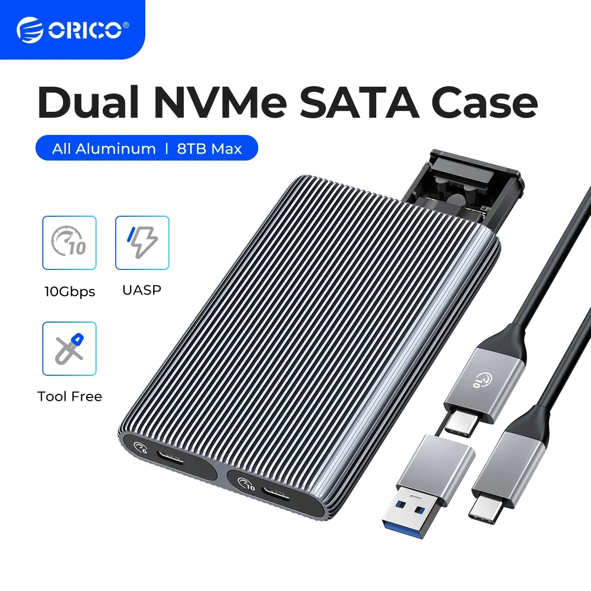 Nvme Gabinete Ssd Dual Bay Usb 3.1 Gen2 10gbps para m Key m & b Key Pcie Ssd com Colete de Refrigeração Embutido Orico-m2
