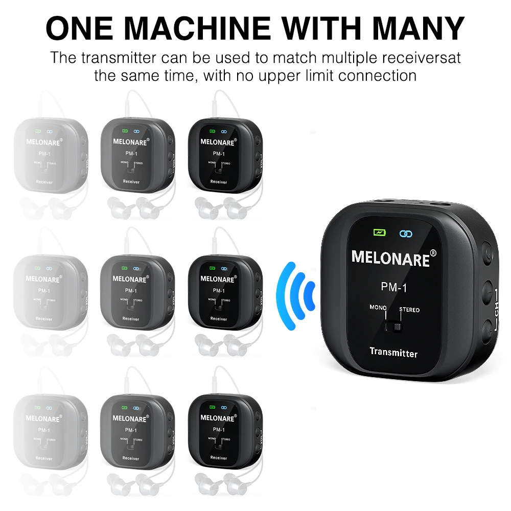 MELONARE PM-1 Wireless In-Ear Monitor System-UHF 500MHz No Delay HD Audio Beltpack Transmitter & Receiver 10 Channels Mon wireless in ear monitor