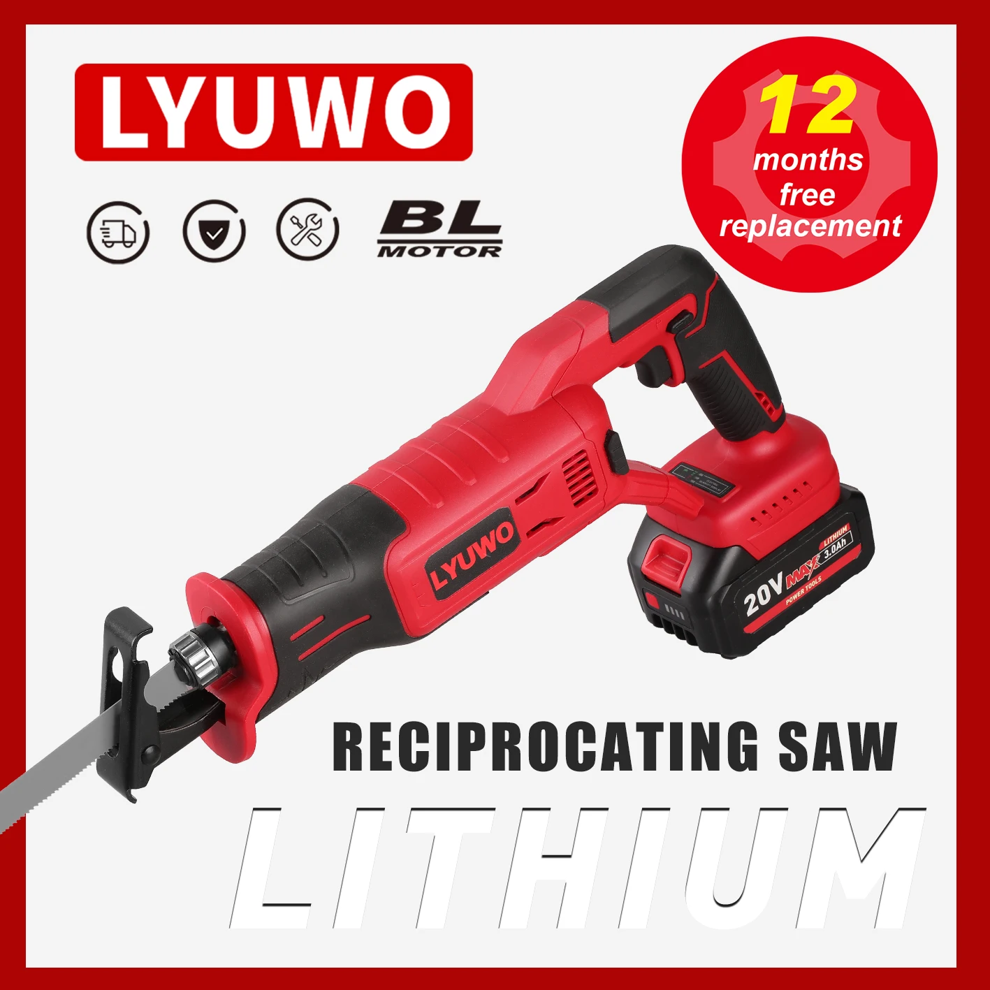 LYUWO Brushless reciprocating chainsaw outdoor handheld chainsaw universal logging lithium electric saber saw electric tools