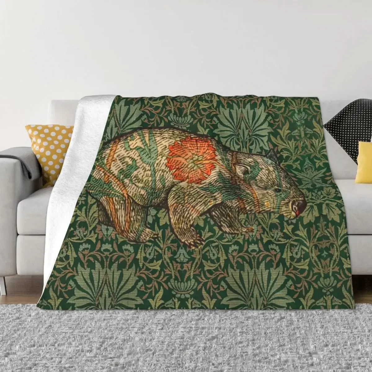 Rossettis Wombat in Green 꽃 정원 담요, 관광 해변 담요 던지기