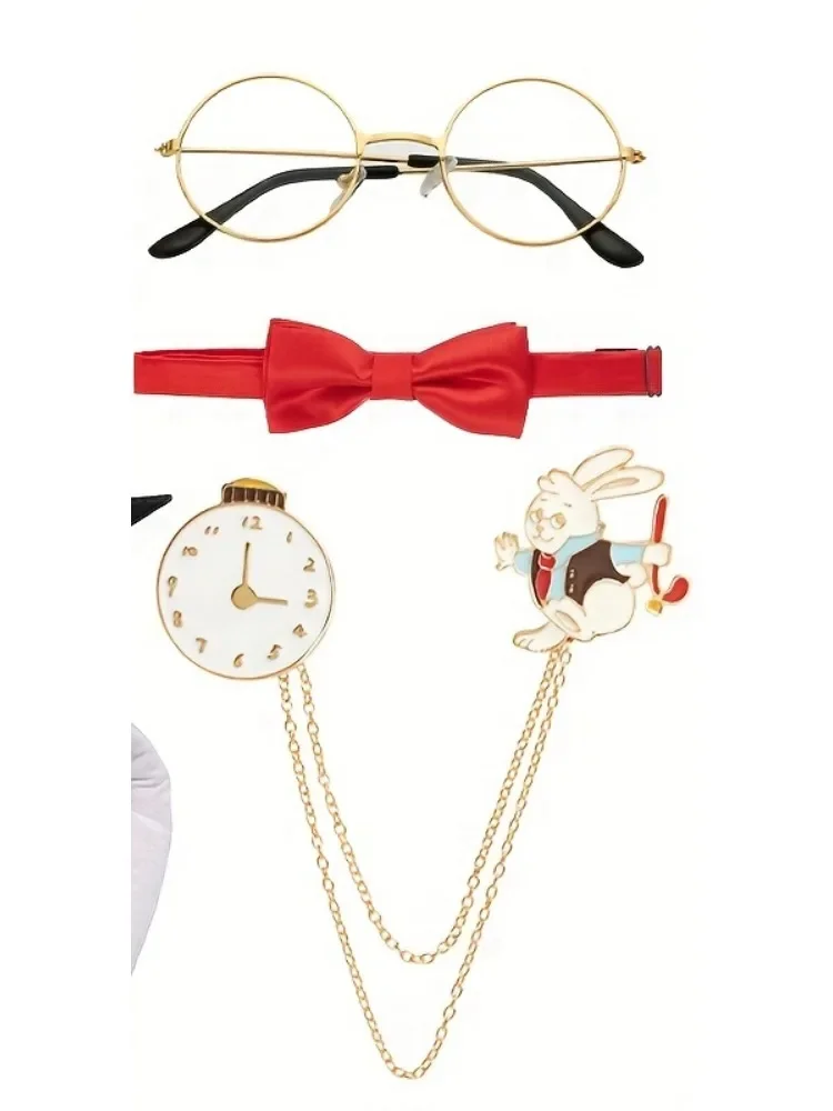 Costume De Lapin Blanc - Set 4 Pièces : Oreilles, Chapeau, Gants, Montre à Gousset, Pour Cosplay Et Fêtes - 7