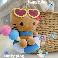 10CM Kawaii Black Leather Hello Kitty Keychain Pendant Anime Lifeguard Beach KT Girl's Bag Keychain Women's Christmas Gift Y2K 1