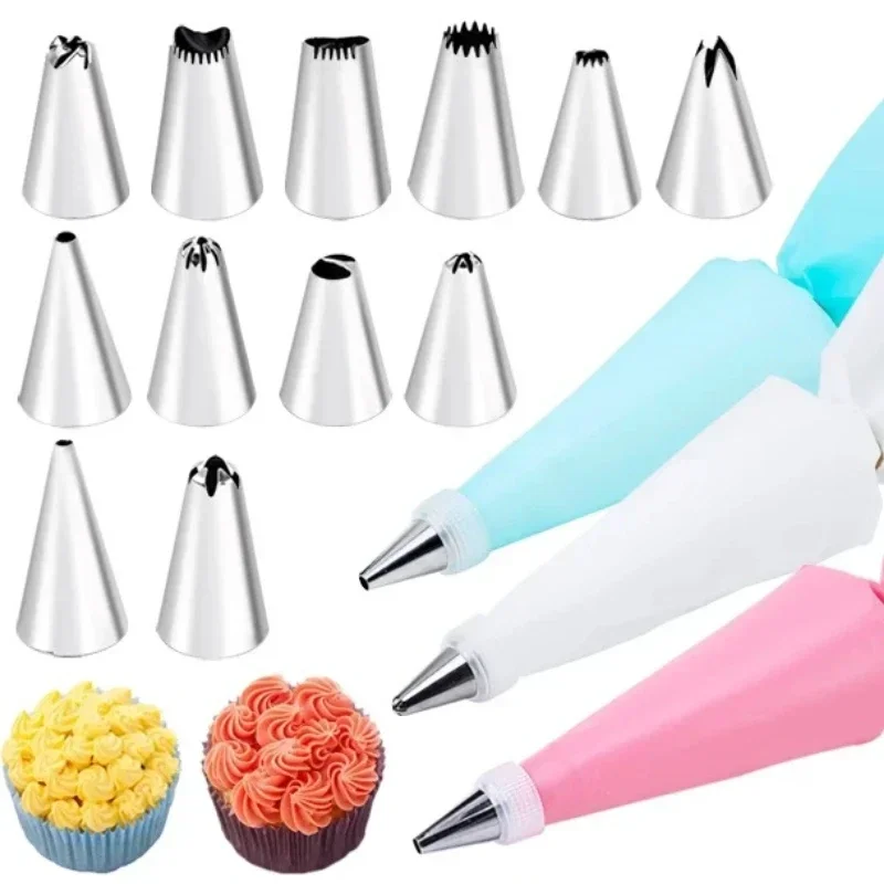 Silicone Icing Piping Cream Pastry Bag 8PCS/Set with 6 Stainless Nozzle Sets Cake Decorating Tips Reusable Cake Baking Tool cake decorating tip set,cake icing nozzles,baking nozzle set,cake decorating nozzle set,pastry bag set