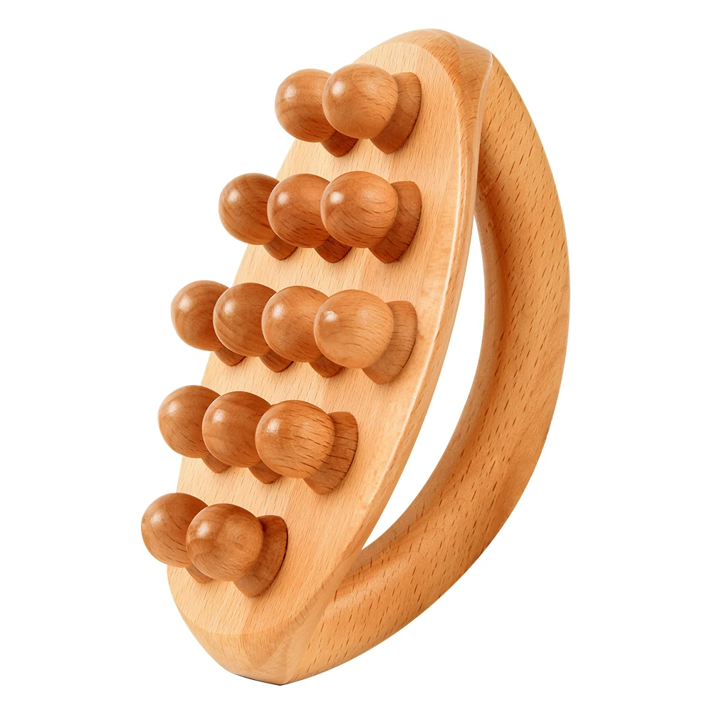 

14 Beads Handheld Gua Sha Massage Brush Natural Wood Waist Leg Body Meridian Scraping SPA Therapy Anti Cellulite Relax Dropship