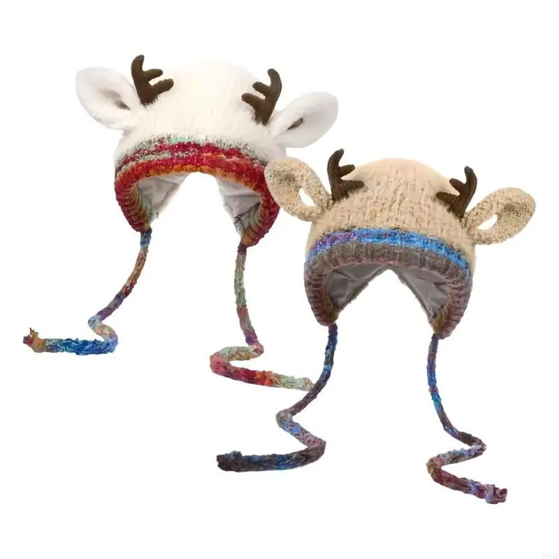 Verdicken Stricken Weihnachten Deer Horn Weiche Winter Kappe Für Familie Erwachsene Kinder Outdoor-Outfit Y08E – Detail 2
