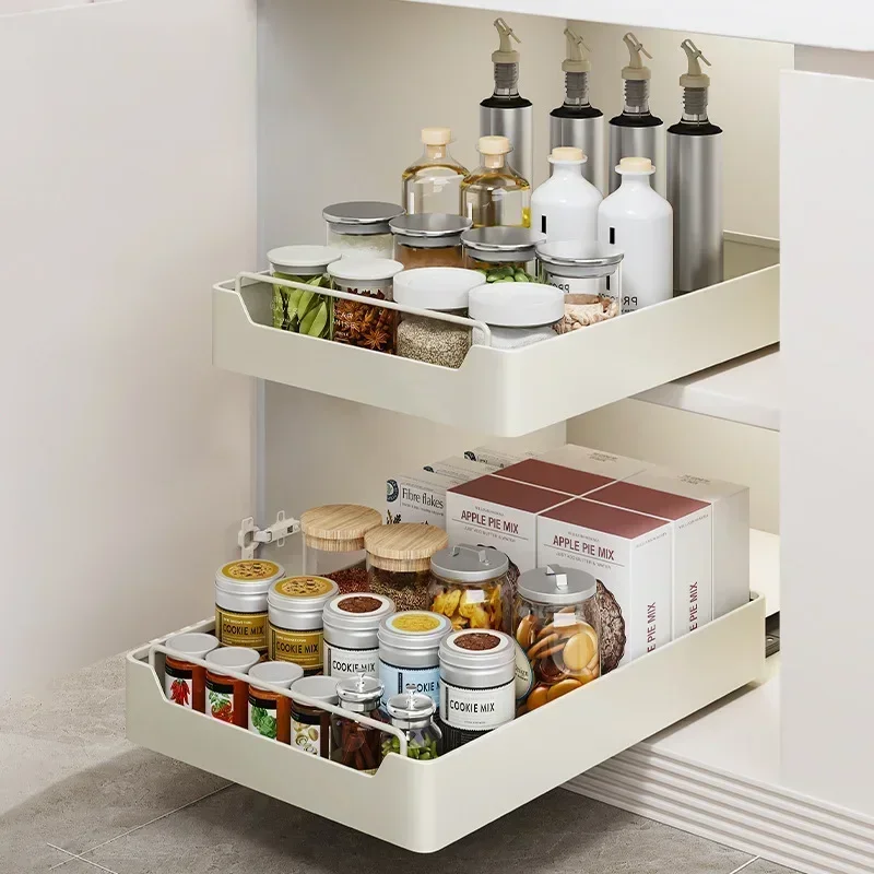 Pull-out Kitchen Drawers Kitchen Storage Racks Rails Type Storage Tray Spice Boxs Kitchen Sink Storage Rack Nail Free Storage