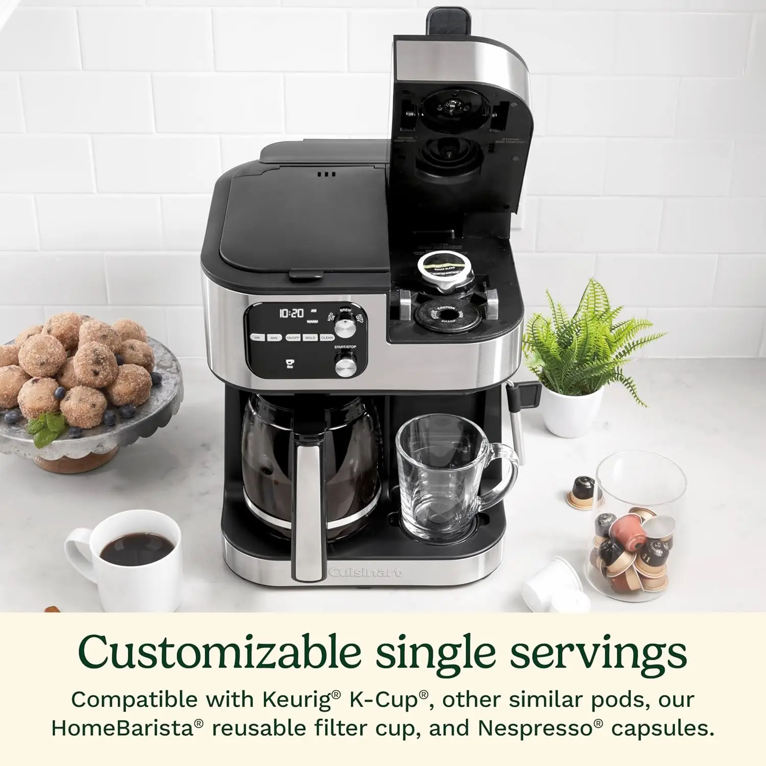 Coffeemaker, Coffee Center Barista Bar 4-In-1 Coffee Machine, Single-Serve Coffee, Espresso & Nespresso Capsule Compatible, 12-C