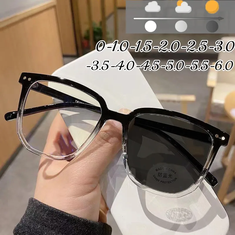 

Fashion Intelligent Photochromic Glasses Men Women Oversized Sqaure Myopia Eyeglasses Unisex Vintage Near Eyewear with Diopter