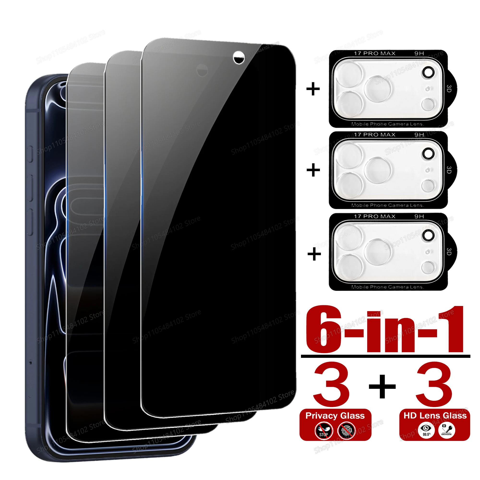 Universal 6-in-1 Privacy Tempered Glass Screen and Lens Protector