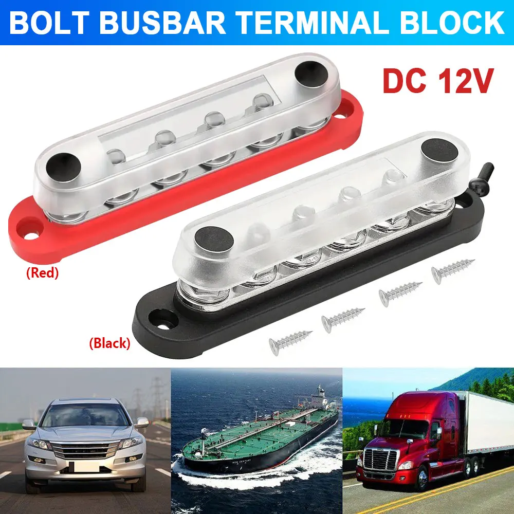 12 V Bus Bar 6X5/16 (M8) Terminali A Bottone Blocco Di Distribuzione Dell'Alimentazione Da 12 Volt Con Coperchio Batteria Bus Bar
