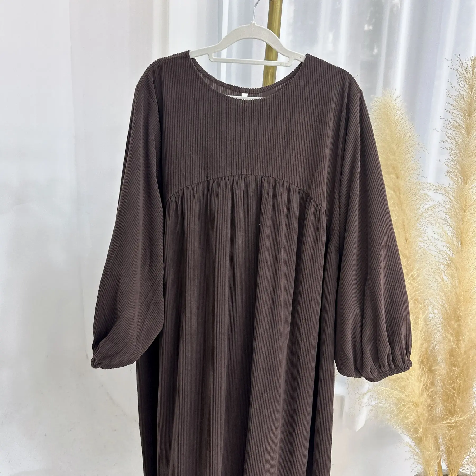 2024 Dubai Corduroy Abaya for Muslim Women Eid Ramadan Modest Dress Loose Large Elegant Gown Islam Clothing Turkey Solid Robe 5