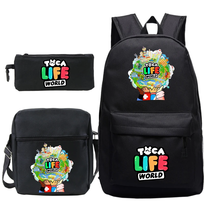 

Children Cartoon Backpacks Toca Life World Schoolbag Girls Cute School Bags 3pcs Set Mochlia Toba Boca Backpack for Kids Bookbag